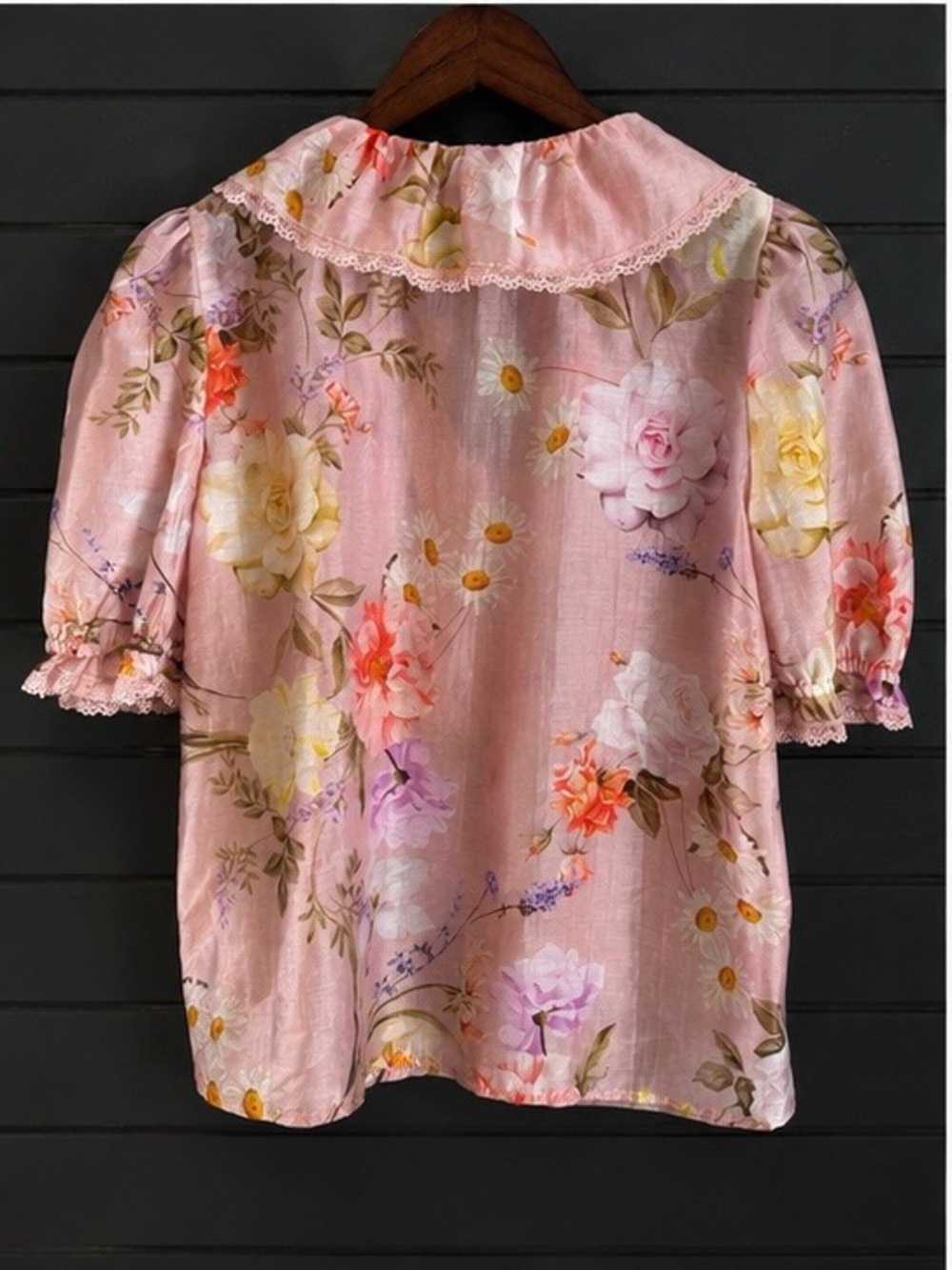 Lucky & Coco Romantic Floral Ruffle Blouse Cottagecore Coquette Pink Top S - Picture 2 of 5